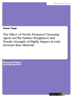 cover image of The Effect of Newly Prepared Cleansing Agent on the Surface Roughness and Tensile Strength of Highly Impact Acrylic Denture Base Material